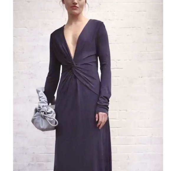 RAG & Bone Jules Jersey Twist Front Long Sleeve A-Line Slim Fit Midi Dress NEW - Picture 6 of 12